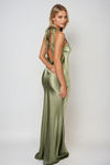 Catch You Staring Satin Open Back Maxi Dress - Olive