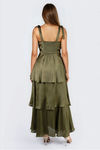 Fresh Prespective Tiered Satin Maxi Dress - Olive