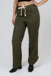 Loose and Free Twill Drawstring Pants - Olive