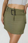 Mood Lifter Belted Mini Skirt - Olive