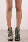 Sorrento Olive Crushed Velvet Lace Up Ankle Boots