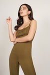 Waste No Time Olive Cropped Jumpsuit