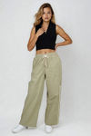 Wide Zip Vibe Drawstring Pants - Olive