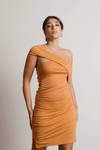 Anya Orange One Shoulder Ruched Bodycon Dress