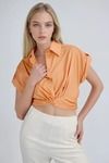 Citrus Charm Collared Crop Top - Orange