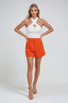 Polished Ease Pleated Shorts - Orange