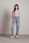No Drama Orchid Ribbed Reverse Exposed Stitch Crop Top