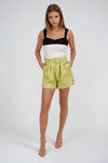 Cool Intentions Belted Tweed Shorts - Pale Lime