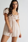 Get Along Pink Gingham Puff Sleeve Romper