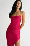 Hibiscus Pink Cowl Neck Asymmetrical Midi Dress