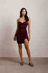 Keep It Up Plum Ruched Slit Bodycon Dress
