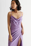 Dreamy Night Purple Cowl Neck Surplice Maxi Dress