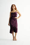 Emma Purple Cowl Neck Satin Slip Midi Dress