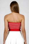 Act Cute Strapless Stripe Crop Top - Red