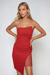 Bejeweled Rhinestone Strapless Midi Dress - Red