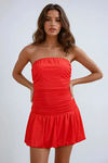 Cute Code Strapless Ruched Mini Dress - Red