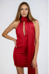 Dressed in Desire Satin Scarf Mini Dress - Red