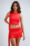 Hello Gorgeous Bow Shoulder Top and Mini Skirt Set - Red