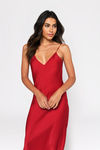 Isabella Red Satin Midi Dress