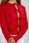 Light Snuggle Long Sleeve Bow Cardigan - Red