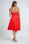 Making Headlines Plunging Bow Midi Dress - Red
