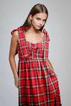 Festive Charm Plaid Bow Midi Dress - Red Multi