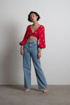 Move On Red Multi Tie Front Crop Top