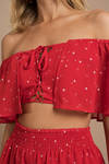 Whitney Red Multi Front Lace Up Crop Top