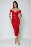 Oh So Extra Off Shoulder Sequin Midi Dress - Red