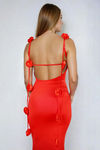 Rose Enchantment Backless Bodycon Maxi Dress - Red