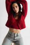 Sofie Red Sweater Tube Top & Cropped Cardigan Set