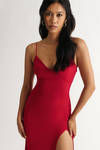 Soft Impressions Red V-Neck Slit Midi Dress