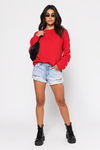 Sophie Red Snap Button Sleeve Sweatshirt