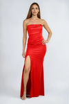 Steal the Spotlight Strapless Slit Maxi Dress - Red