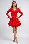 Sweet Haven Long Sleeve Bubble Hem Mini Dress - Red