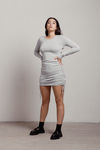 Girl Bye Sage Side Ruched Long Sleeve Bodycon Dress