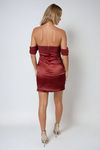Heavenly Muse Satin Off Shoulder Mini Dress - Sangria