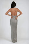 Glamour Rush Metallic Halter Maxi Dress - Silver