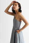 Elisa Slate One Shoulder Satin Maxi Dress