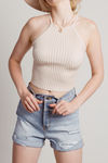 Do You Mind Taupe Sweater Ribbed Crop Top
