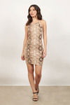 Cold-Blooded Taupe Multi Snake Print Ribbed Bodycon Dress