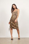 Roam Free Taupe Multi Leopard Print Ruched Midi Dress