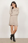 Right Now Taupe Off Shoulder Knit Sweater Dress