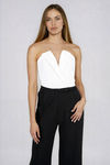 Step Up Belted Tuxedo Jumpsuit - White Black