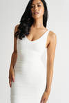 Down On Love White Mesh Ruched Midi Bodycon Dress