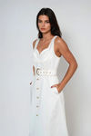 Got The Edge Belted Button Midi Dress - White