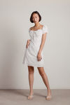 In This Moment White Floral Eyelet Ruched A-Line Dress