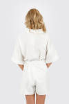 Jelyn White Collared Wide Sleeve Tie Waist Loose Romper