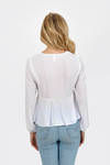 Mikee White Tie Front Woven Peplum Cardigan
