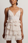 Crossing Lines White Multi Floral Ruffle Tiered Dress